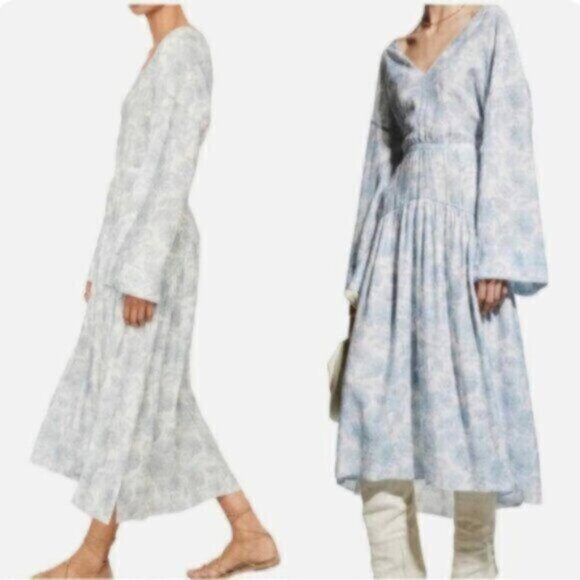 NWT Vince Dahlia Long Sleeve Double V Neck Cut Out Back Dress - Picture 5 of 15